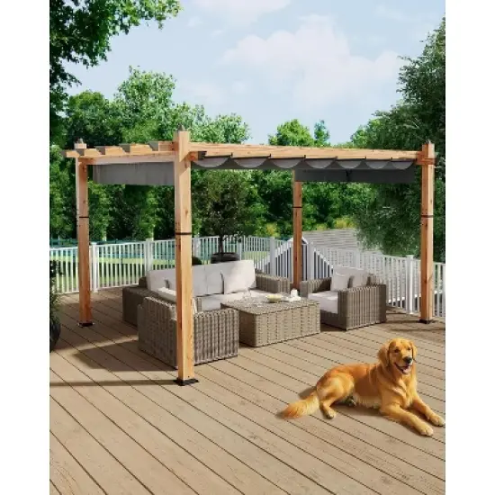 Acekool Aluminum Pergola with Retractable Canopy, Modern Outdoor Sun Shade Shelter image {10}