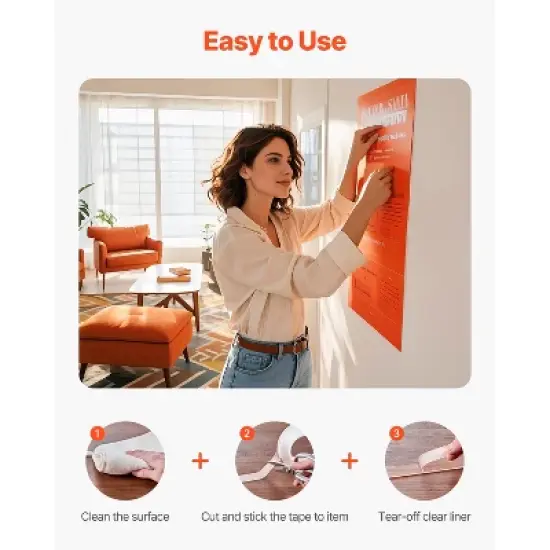 VEVOR Double Sided Tape Heavy Duty, 16 ft Long Nano Mounting Tape, Strong Adhesive & Reusable, Clear Two Sided Wall Tape, Transparent image {5}