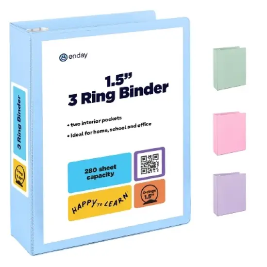Enday 3 Ring Binder, Round Ring Pastel With Clear View Cover for Letter Size 8.5 x 11'' Paper & 2 Inside Pockets image {7}