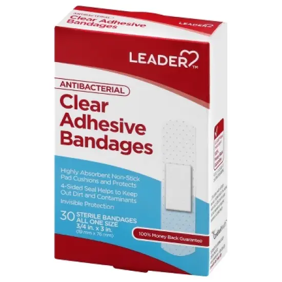 Leader Antibacterial Clear All One Size Adhesive Bandages 30 ea image {2}