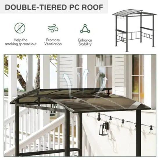 Costway 8' X 5' Hardtop Grill Gazebo with  Vented Polycarbonate Roof Side Shelves Hooks image {5}