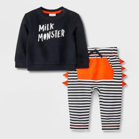 Baby 2pc Milk Monster Long Sleeve Top & Bottom Set - Halloween - Cat & Jack&trade; Black image {4}