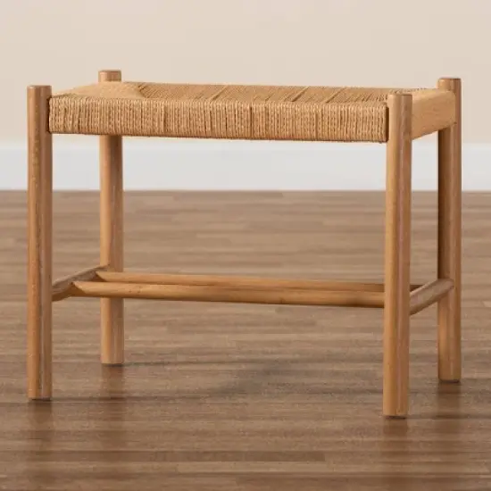 Saura Wood Hemp Accent Bench Oak Brown - Baxton Studio image {8}