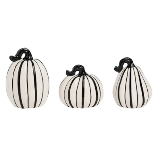 Transpac Dolomite Slim Black and White Pumpkins Set of 3 for Halloween Decorative Objects image {1}