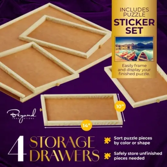 1000 Piece Wooden Jigsaw Puzzle Board - Non-Rotating Table, 30&rdquo; X 22&rdquo;, 4 Drawers & Plastic Cover image {3}
