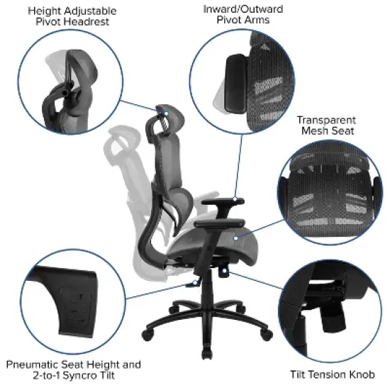 Emma and Oliver Ergonomic Mesh Office Chair-Synchro-Tilt, Headrest, Adjustable Pivot Arms image {4}