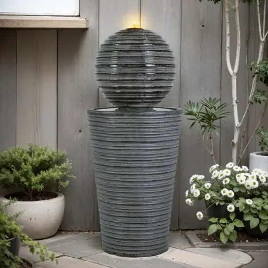 Christopher Knight Home Novi Modern Outdoor Concrete Fountain with LED Light, Gray image {8}