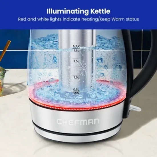 Chefman 1.8L Rapid-Boil Kettle with Keep Warm and Tea Infuser - Stainless Steel: Electric Water Boiler, 1500W, Silver image {5}