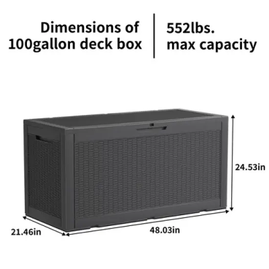 Kumasinova 100 Gal Rattan Patterned Outdoor Deck Box,Seats 2 People,Sturdy PP Resin Storage Box,All Weather Use,UV Protected&Waterproof image {2}