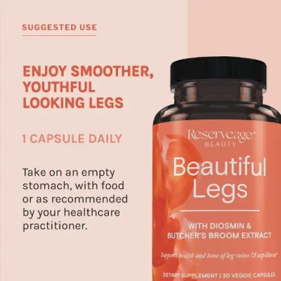 Reserveage Beautiful Legs - Skin Care Supplement for Smooth, Healthy Veins, Helps Reduce Spider Veins, Vegan, 30 capsules (30 servings) image {4}