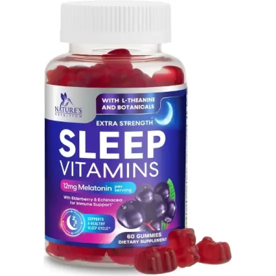 Sleep Gummies - 12mg Melatonin Natural Sleep Vitamin Supplement Formula with L-theanine, Chamomile, & Lemon Balm - Extra Strength Sleep - 60 Gummies image {9}