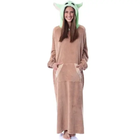 Star Wars The Mandalorian Baby Yoda Costume Adult Wearable Blanket Pullover Robe Brown image {5}