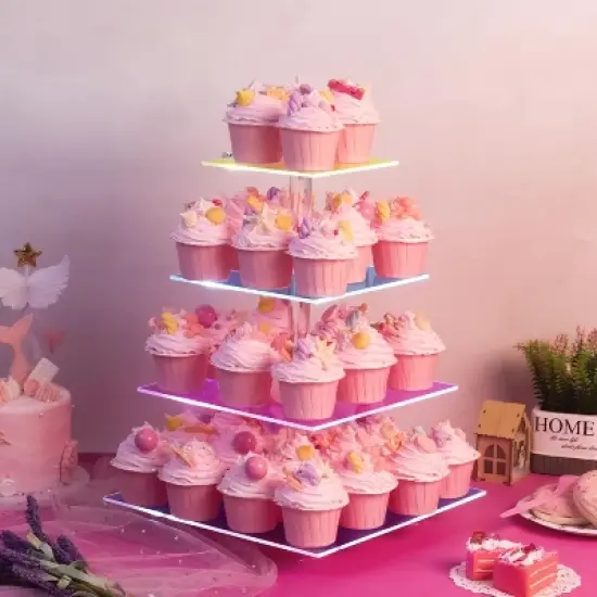 4 Tier Clear Acrylic Cupcake Stand Tower &uml;C Holds 52 Cupcakes with 7-Color Light Effects &uml;C Dessert Display for Weddings, Parties & Celebrations image {6}