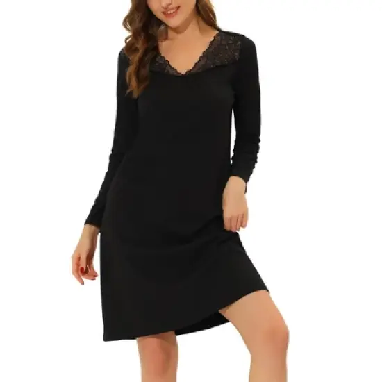 cheibear Womens Sleepwear Pajama Dress Nightshirt Lace Trim Nightwear Lounge Nightgowns image {5}