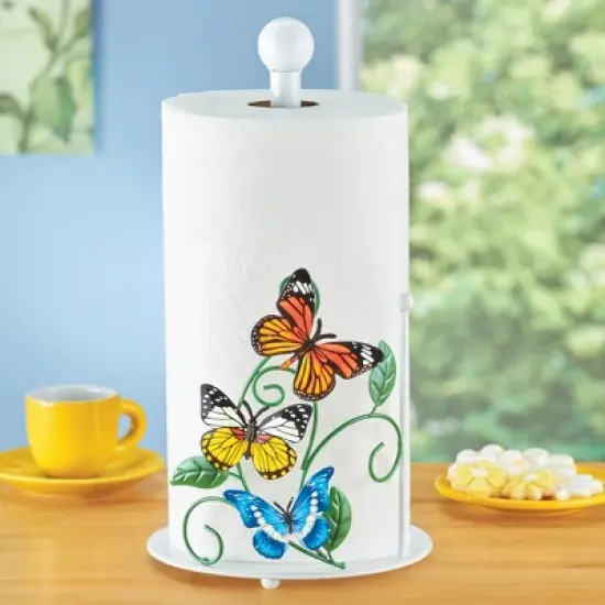 Collections Etc Colorful Butterflies Paper Towel Holder Green image {1}