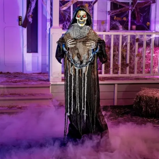 Joyfy 67" Halloween Outdoor Decorations, Life Size Animatronics Grim Reaper with Chain, Scary Haunted House Props for Garden Yard Lawn Decorations image {6}