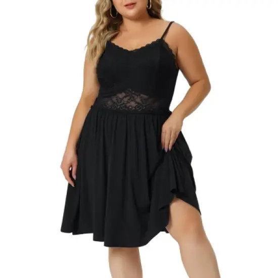 Agnes Orinda Women's Plus Size V Neck Spaghetti Strap Adjustable Lace Panel Nightgown image {1}