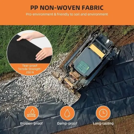 8oz Geotextile Fabric 3ft x 100ft - Heavy Duty PP Non-Woven Landscape Weed Barrier with 350N Tensile Strength & 440N Load Capacity for French Drains image {6}