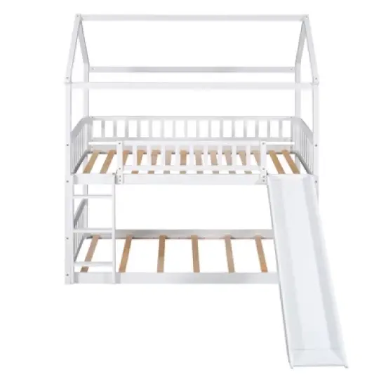 House Shape Twin Over Twin Bunk Bed with Slide - ModernLuxe image {4}