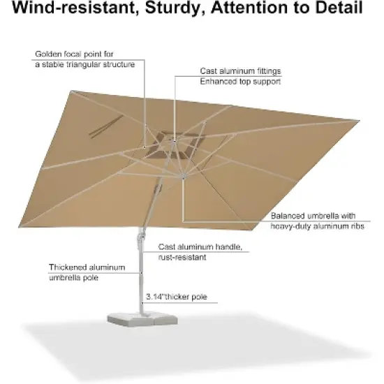 PURPLE LEAF  Patio Umbrella White Cantilever Offset Umbrella Rectangle Outdoor Umbrella with 360-degree Rotation image {8}