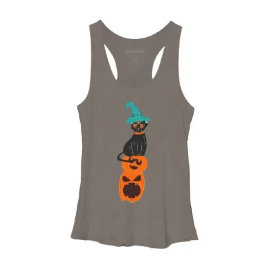 Women's Design By Humans Halloween Pumpkins and Witch Cat By famenxt Racerback Tank Top image {4}