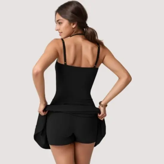 Anna-Kaci Active Women's Strappy Athletic Dress with Built-In Shorts and Side Pocket Supportive Fit Stretch Fabric image {3}