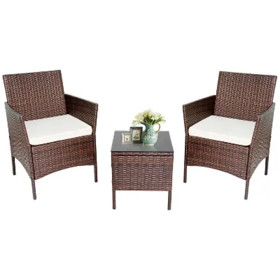 BestMassage 3-Piece Outdoor Wicker Patio Furniture Set with 2 Chairs & Cushions Coffee Table, Khaki image {7}