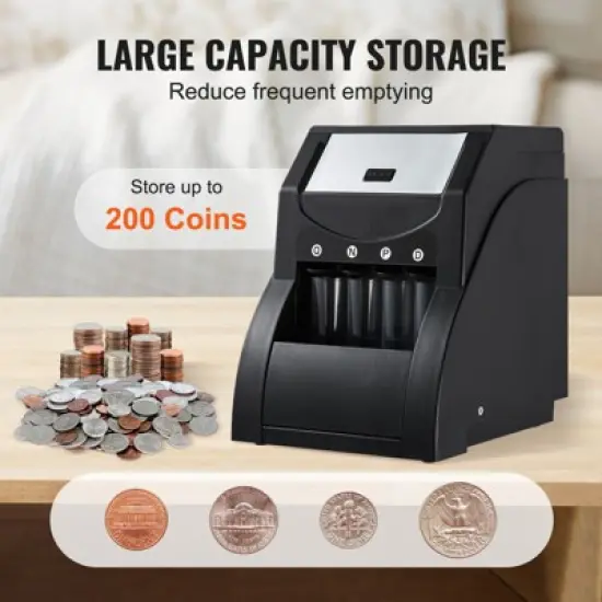 VEVOR USD Coin Sorter, Coin Sorter Machine for USD Coin 1￠ 5￠ 10￠ 25￠, Sorts up to 230 Coins/min, Coin Sorter and Wrapper Machine Holds 200 Coins image {3}