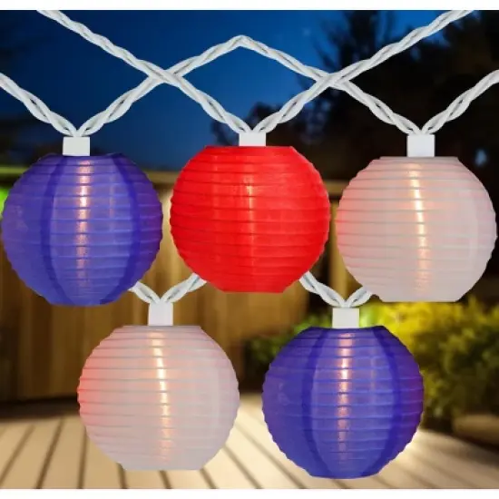 Northlight Patriotic Paper Lantern Patio String Lights - 7.5ft - White Wire - 10ct image {1}