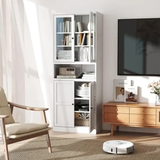 Gulches Freestanding Metal Kitchen Pantry Cabinet - 72" Tall with Adjustable Shelves, Heavy Duty Stainless Steel Frame, White 27.6"W image {4}