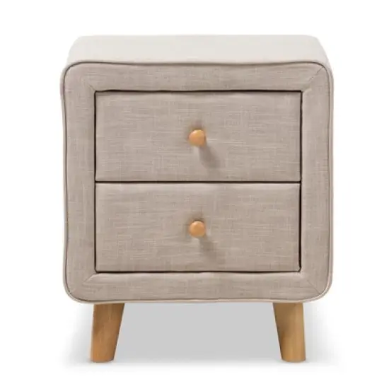Jonesy Mid - Century Linen Upholstered 2 - Drawer Nightstand - Buff Beige - Baxton Studio image {1}