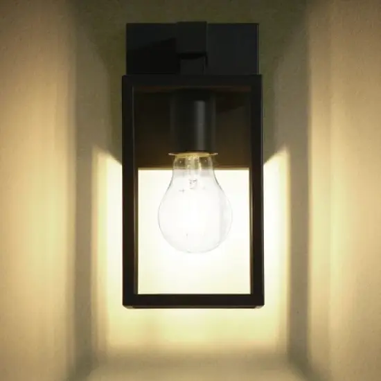 LNC Orlan 1-Light 9.3"H Modern Square Outdoor Wall Lights, Black with Clear Glass,2 Pack image {8}