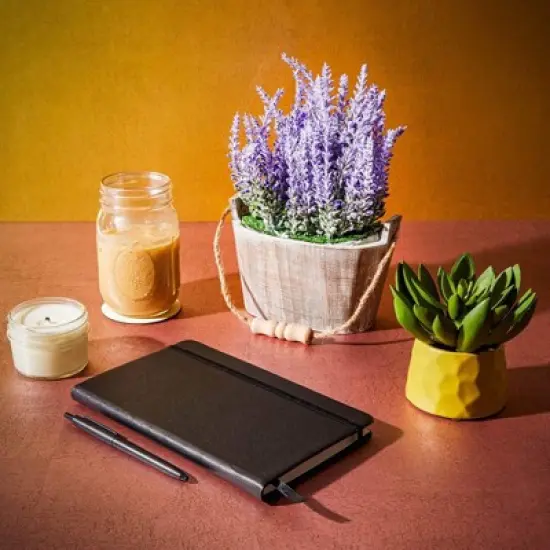 Artificial Lavender Fake Flower Plant in Rustic Oval Wooden Box for Decorations image {1}