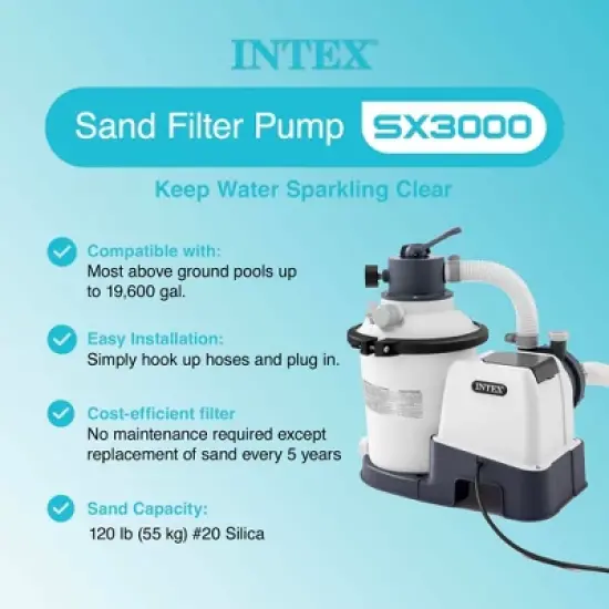 Intex 3000 GPH Sand Filter Pump with Automatic Timer for Above Ground Swimming Pools and Deluxe Wall Mounted Pool Surface Automatic Skimmer image {3}