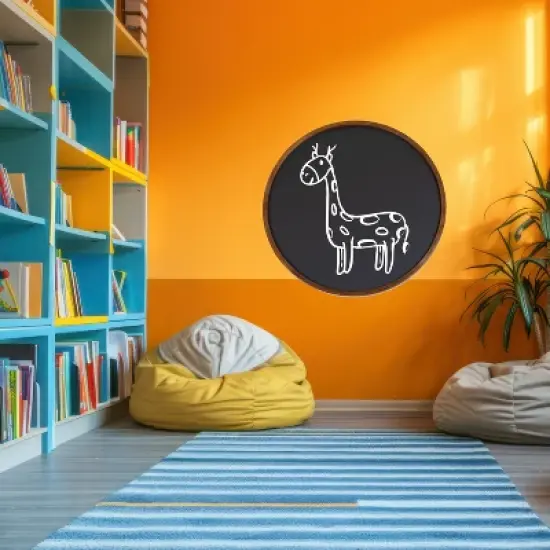 Sunnydaze Round Magnetic Chalkboard for Wall with Pine Frame, Chalk, and Eraser - Rustic Brown image {1}