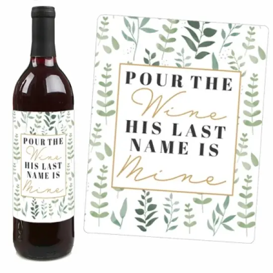 Big Dot of Happiness Boho Botanical Bride - Greenery Bridal Shower & Wedding Party Decorations - Wine Bottle Label Stickers - Set of 4 image {2}