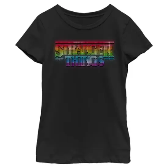 Girl's Stranger Things Sparkling Rainbow Logo T-Shirt image {3}
