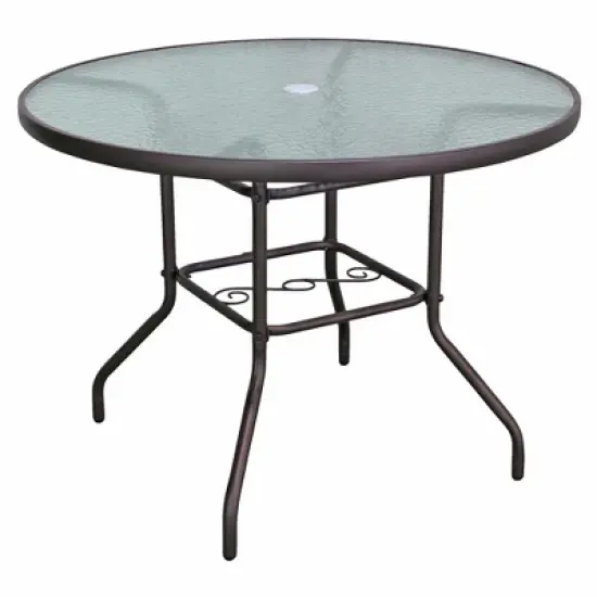 Garden Elements Sienna Round Patio Dining Table, Steel Frame with Glass Top, Brown, 40" image {7}