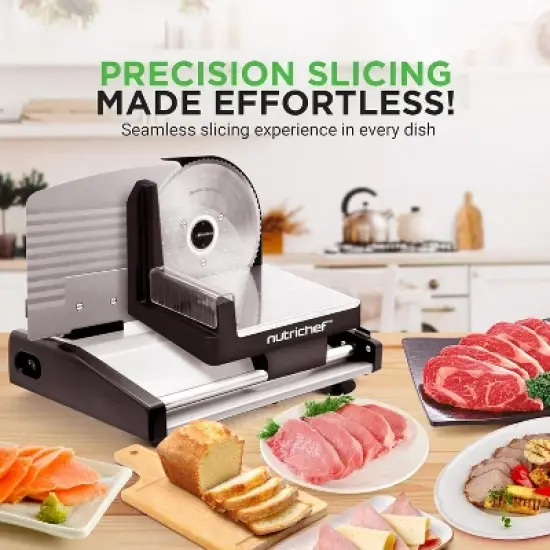 NutriChef Electric Meat Slicing Machine - Automatic Food Slicer, Stainless Steel Blade, Black image {6}