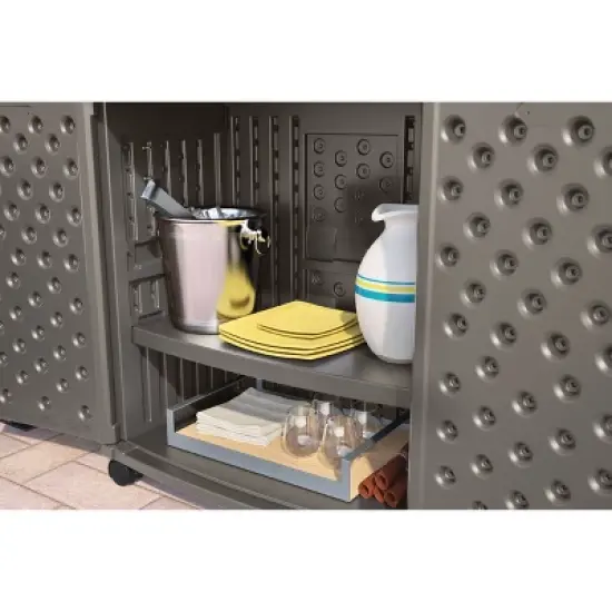 Suncast Patio Storage & Prep Station Stoney: Resin Outdoor Serving Cart with Galvanized Steel Hardware image {4}