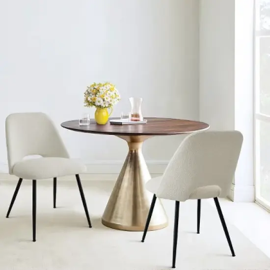 Set of 2 Edwin 21.6" Wider Seat Faux Shearling Dining Chair With Black Metal Legs -The Pop Maison image {9}