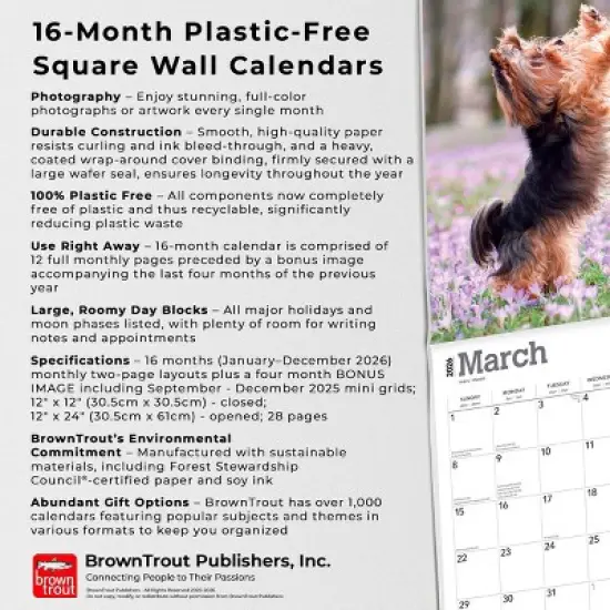 BrownTrout Yorkshire Terriers 2026 12"x24" Hanging Square Wall Calendar Plastic-Free image {5}