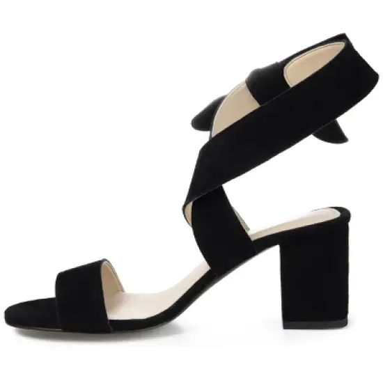 Journee Signature Womens Genuine Leather Hether Hook and Loop Block Heel Sandals image {1}