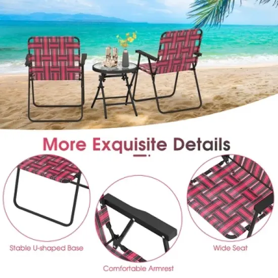 Tangkula Set of 4 Patio Folding Web Chair Set Portable Beach Camping Chair Red image {7}
