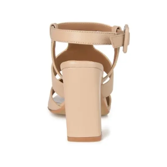 Journee Signature Womens Genuine Leather Beckie Block Heel Open Square Toe Sandals image {2}