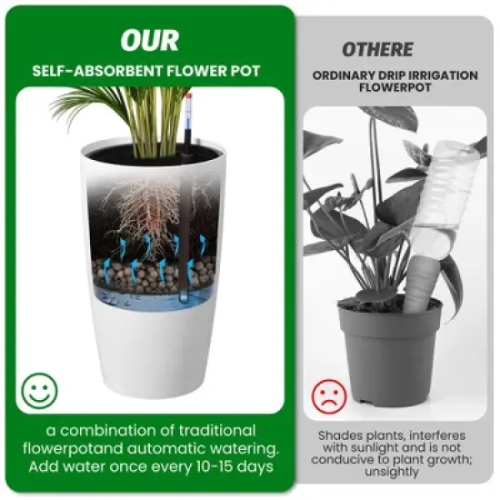 22" Tall Planter Set of 2, Self-Watering Flower Pots for Indoor and Outdoor Use, Large Planters with Built-In Drainage System and Water Level Monitor image {6}