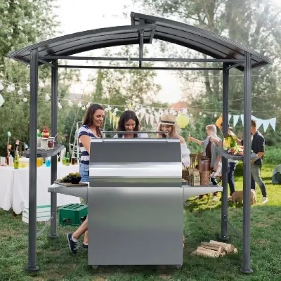 Aoodor 8 x 5 ft. BBQ Grill Gazebo Shelter, Dark Gray Steel Frame and Brown Double-Tier Polycarbonate Top Canopy image {1}