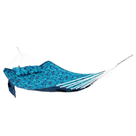 Sunnydaze Outdoor Quilted Double Hammock with Pillow and Curved Metal Spreader Bars image {14}
