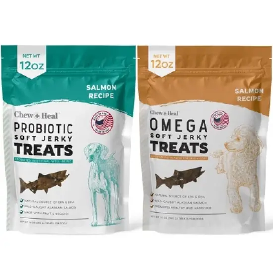 Chew + Heal Wild-Caught Alaskan Salmon Digestive + Skin & Coat Soft Jerky Packs for Dogs, Promote Intestinal Well-Being and Healthy Fur - 2 PK image {9}