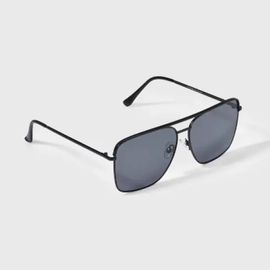 Women's Satin Metal Aviator Sunglasses - Universal Thread&trade; Black: Scratch-Resistant, UV Protection, Recycled Metal image {1}